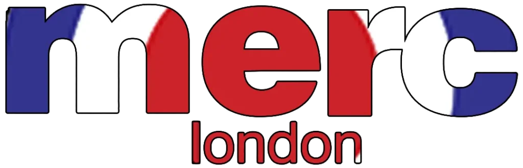 merc-london-logo Logotipo clásico de la marca Merc London con el diseño tricolor de la diana Mod.